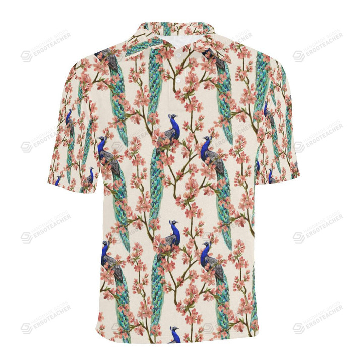 Cherry Blossom Peacock Unisex Polo Shirt