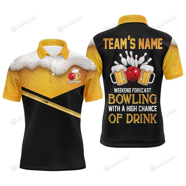 Funny Bowling Personalized Unisex Polo Shirt, Beer Unisex Golf Shirt