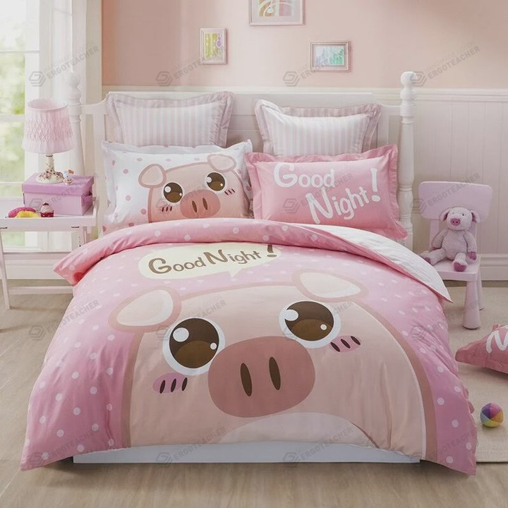 Good Night Cute Pig Bed Sheets Spread Duvet Cover Bedding Set