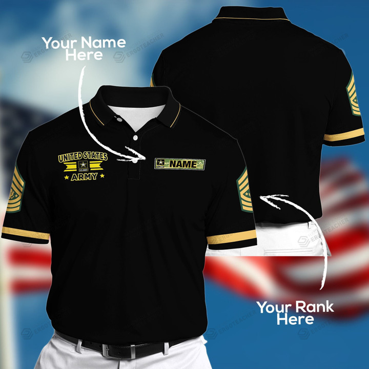 Personalized Us Army Full Black Polo Shirt