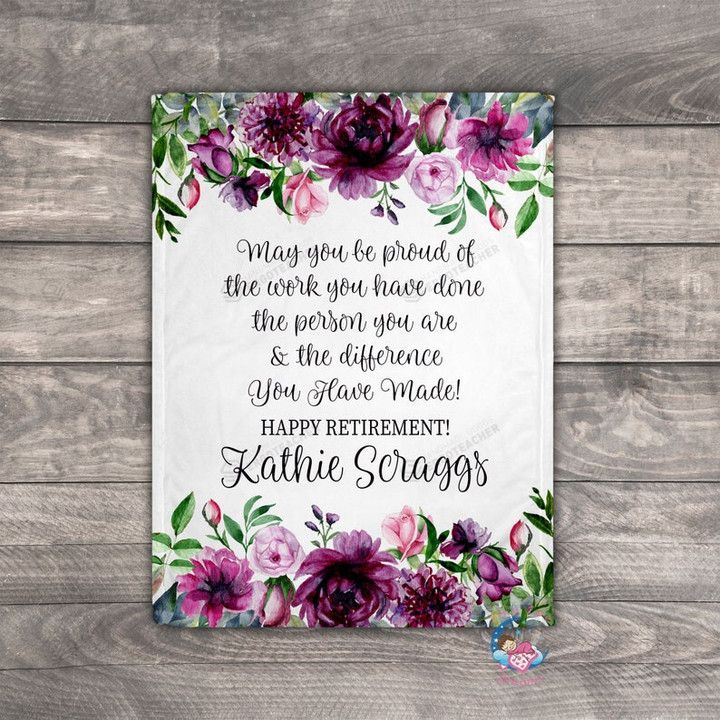 Personalized Floral Flower Happy Retirement Fleece - Sherpa Blanket, Great Customized Blanket Gifts For Congratulation Retirement, Personalized Retirement Gift For Colleague