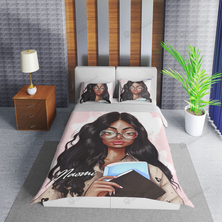 Personalized African American Black Beautiful Unique Skin Girl Duvet Cover Bedding Set