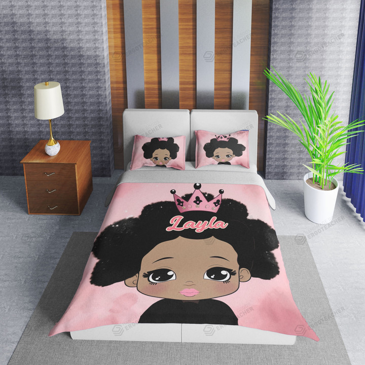 Personalized Black Little Girl Little Melanin Queen Duvet Cover Bedding Set