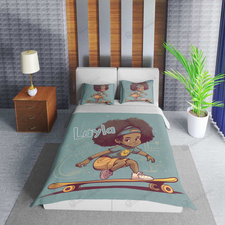 Personalized Couple Black Girl With Big Afro African Duvet Cover Bedding Set