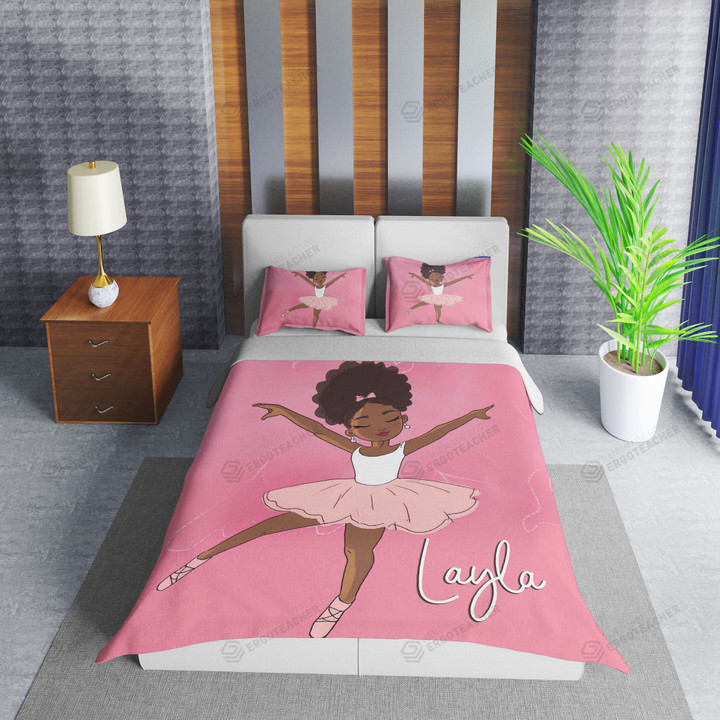Personalized Ballet Black Baby Girl Duvet Cover Bedding Set