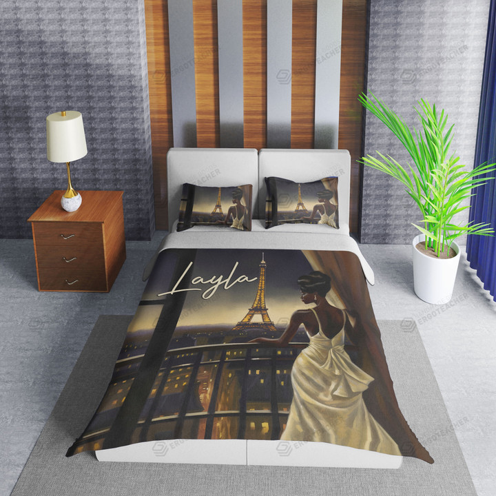 Personalized Black Girl In Paris Duvet Cover Bedding Set