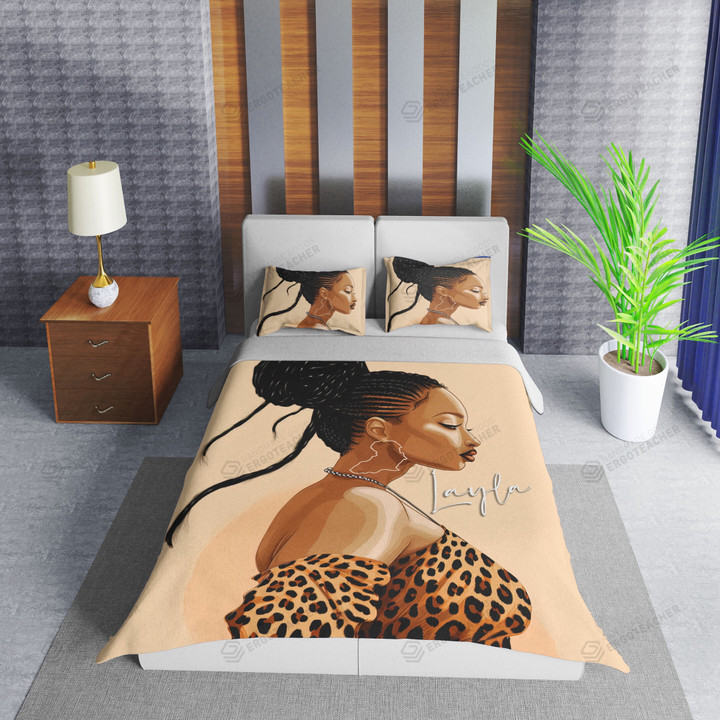 Personalized African Cheetah Black Girl Duvet Cover Bedding Set