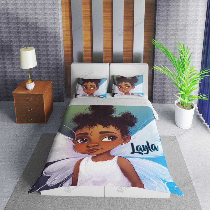 Personalized Black Baby Girl Black Baby Fairy Little Wings Duvet Cover Bedding Set