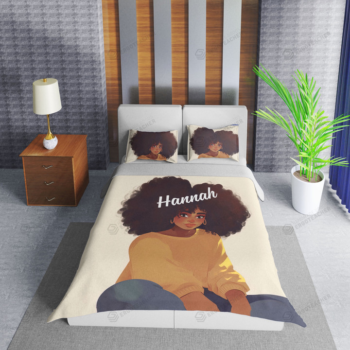 Personalized African American Woman Afro Girl Black Girl Duvet Cover Bedding Set
