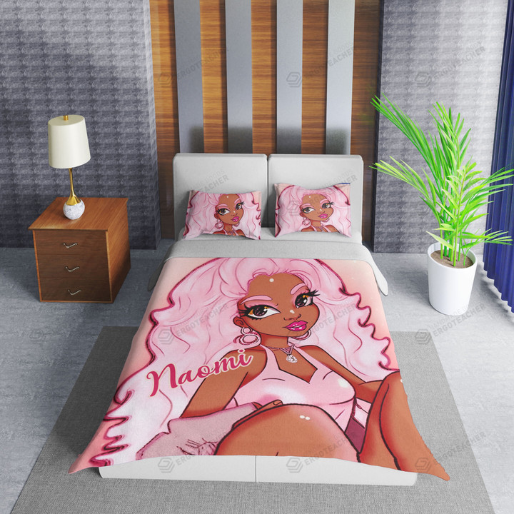 Personalized Black Girl All Pink Custom Cover Bedding Set