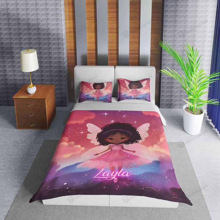 Personalized Cute Black Little Girl Black Little Fairy Duvet Cover Bedding Set