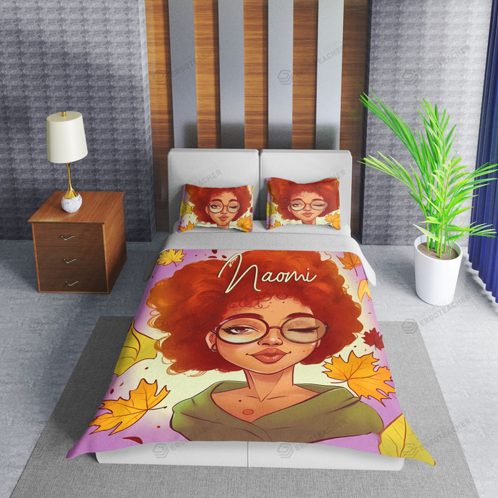 Personalized African American Black Little Winkle Girl Duvet Cover Bedding Set