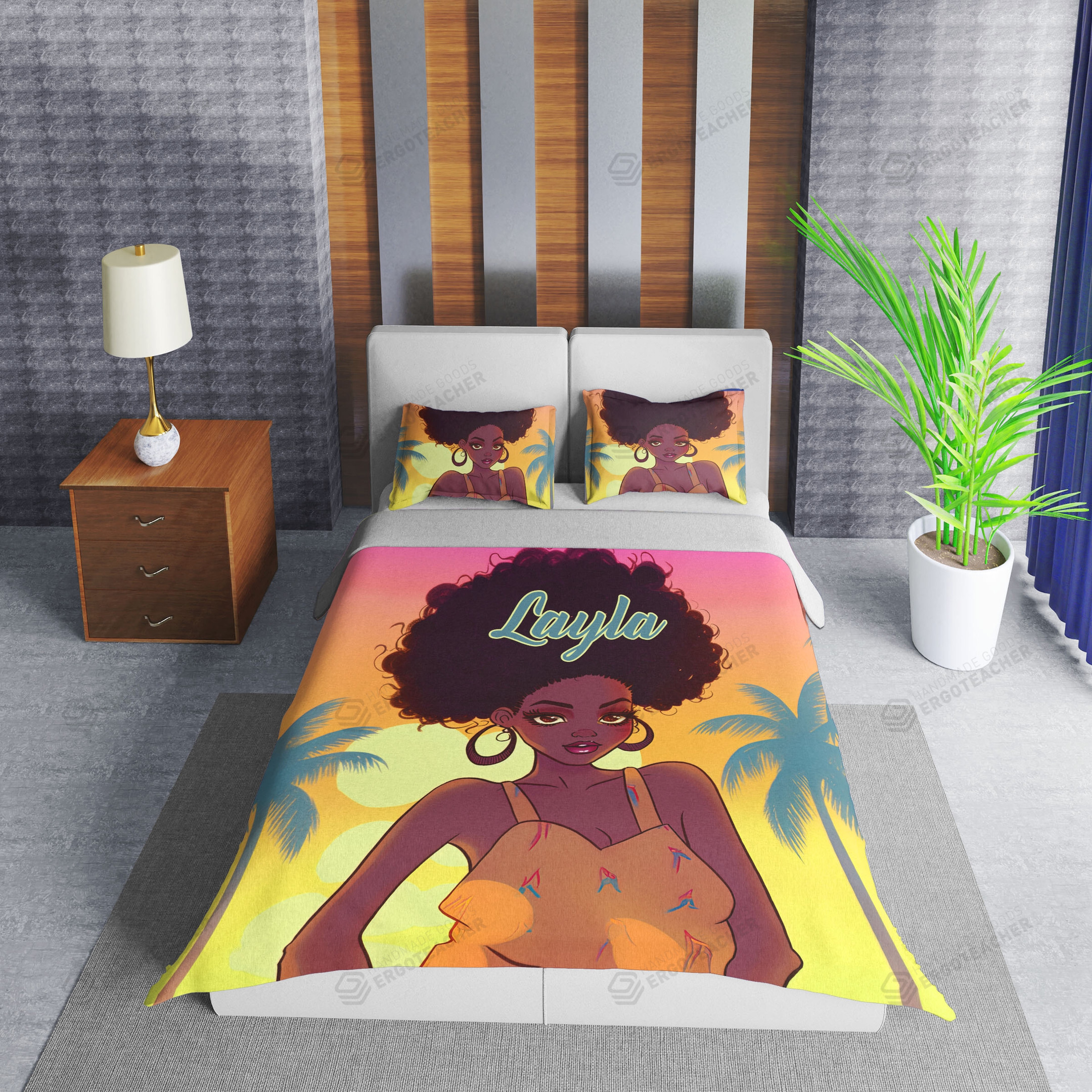 Personalized African American Woman Black Girl Best Coast Duvet Cover Bedding Set