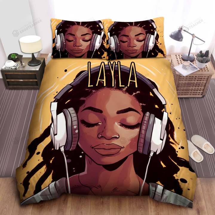 Personalized Cute Black Girl Music Queen Duvet Cover Bedding Set