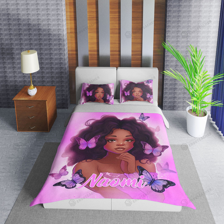 Personalized Black Girl With Butterfly Duvet Cover Bedding Set