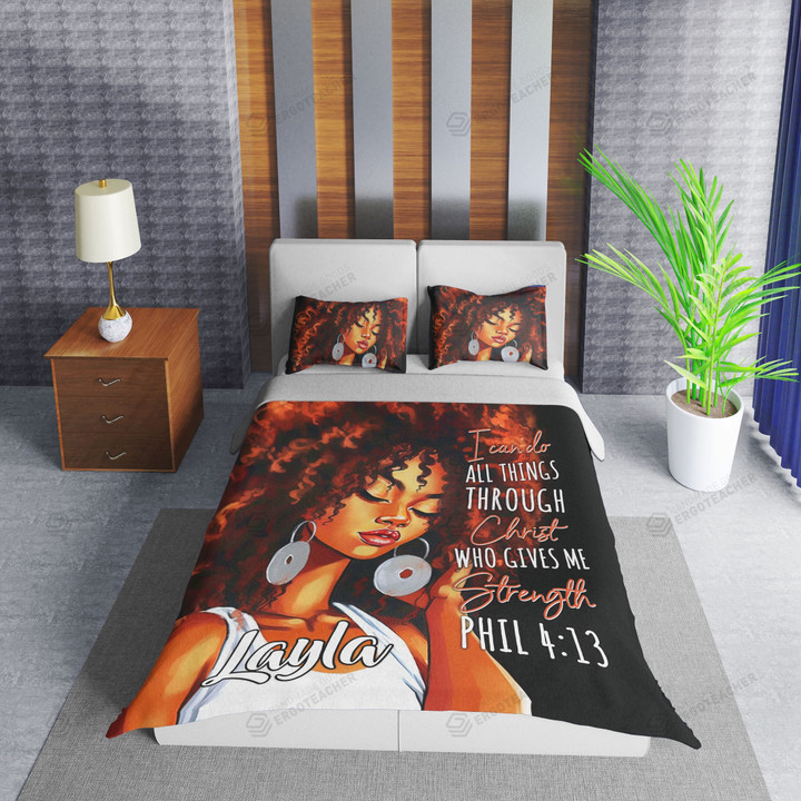 Personalized Black Girl I Can Do All Things Duvet Cover Bedding Set