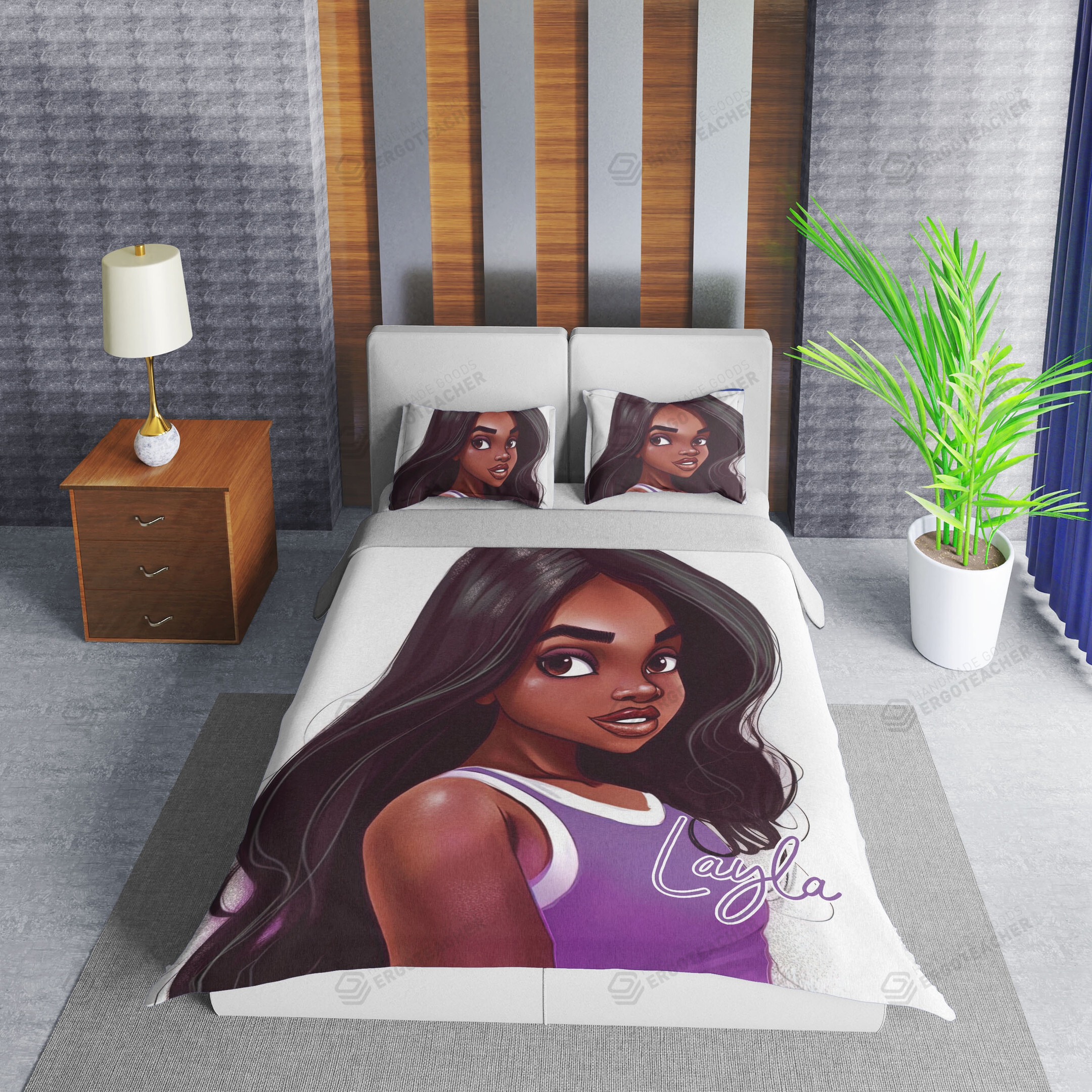Personalized Charming Sporty Black Girl Duvet Cover Bedding Set