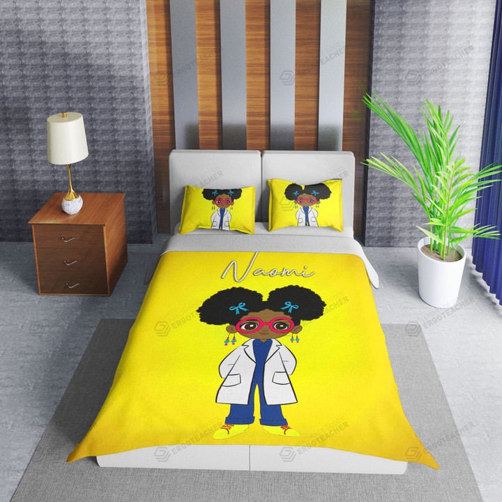 Personalized Black Girl With Puff Afro Ponytails Science Like A Girl Duvet Cover Bedding Set