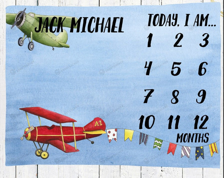 Personalized Airplane Monthly Milestone Blanket, Newborn Blanket, Baby Shower Keepsakes Gift