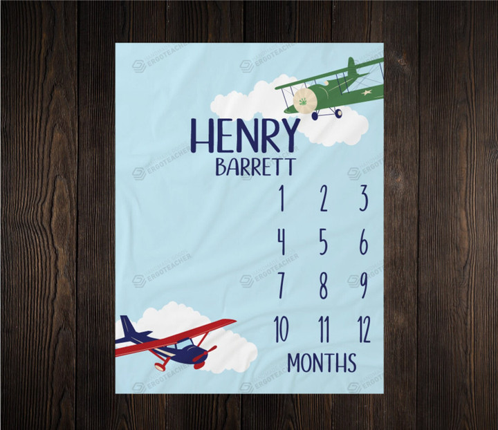 Personalized Airplane Monthly Milestone Blanket, Newborn Blanket, Baby Shower Gift Watch Me Grow Monthly