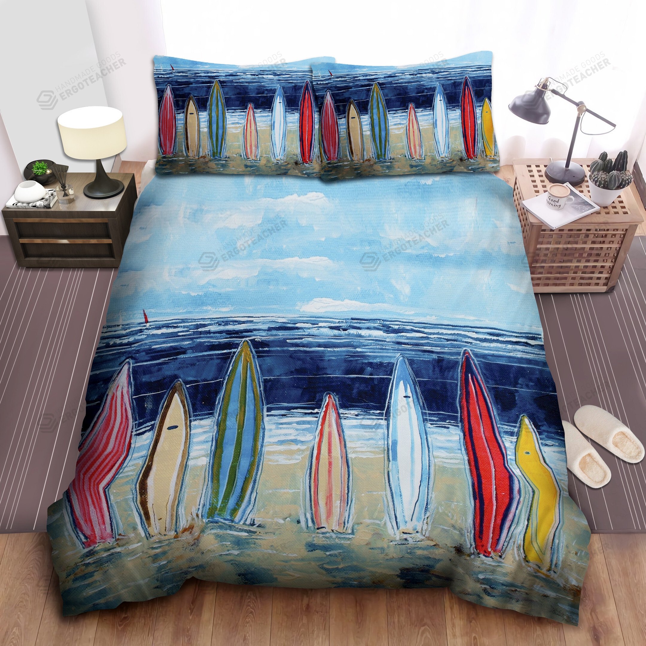 Surfboard On The Beach Bed Sheets Spread Duvet Cover Bedding Set