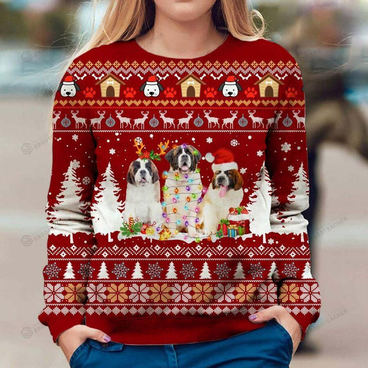St Bernard Xmas Ugly Christmas Sweater, All Over Print Sweatshirt