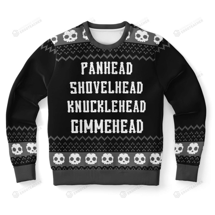 Gimhead Naughty Skull Panhead Shovelhead Knucklehead Ugly Christmas Sweater, All Over Print Sweatshirt