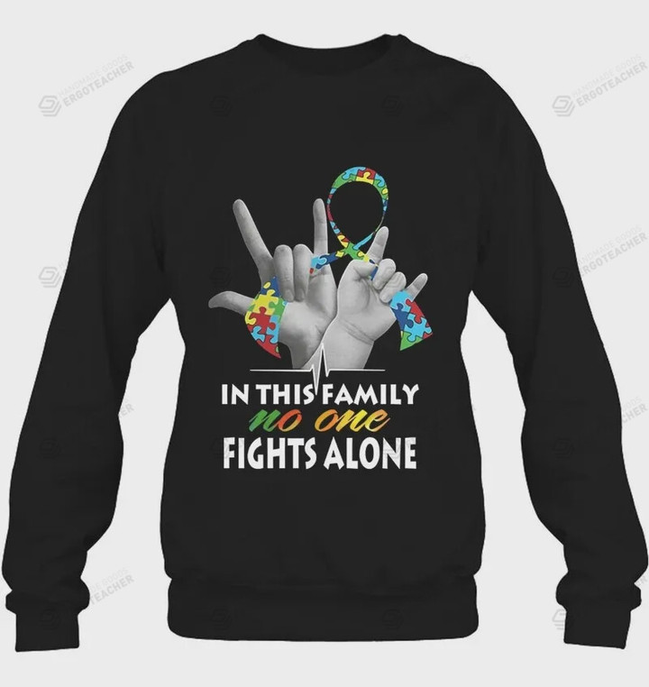 In This Family No One Fights Alone Autism Awareness Ugly Christmas Sweater, All Over Print Sweatshirt