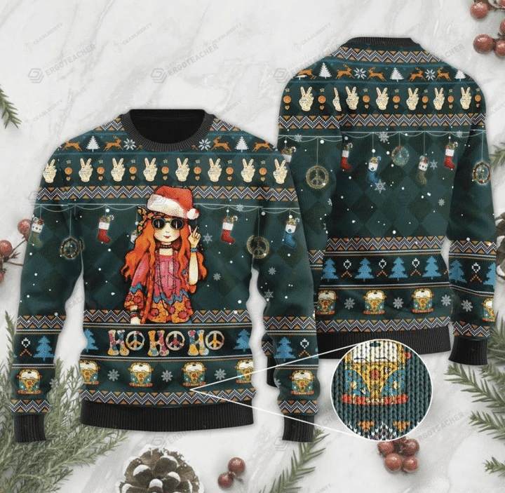 Hippie Ugly Christmas Sweater, All Over Print Sweatshirt