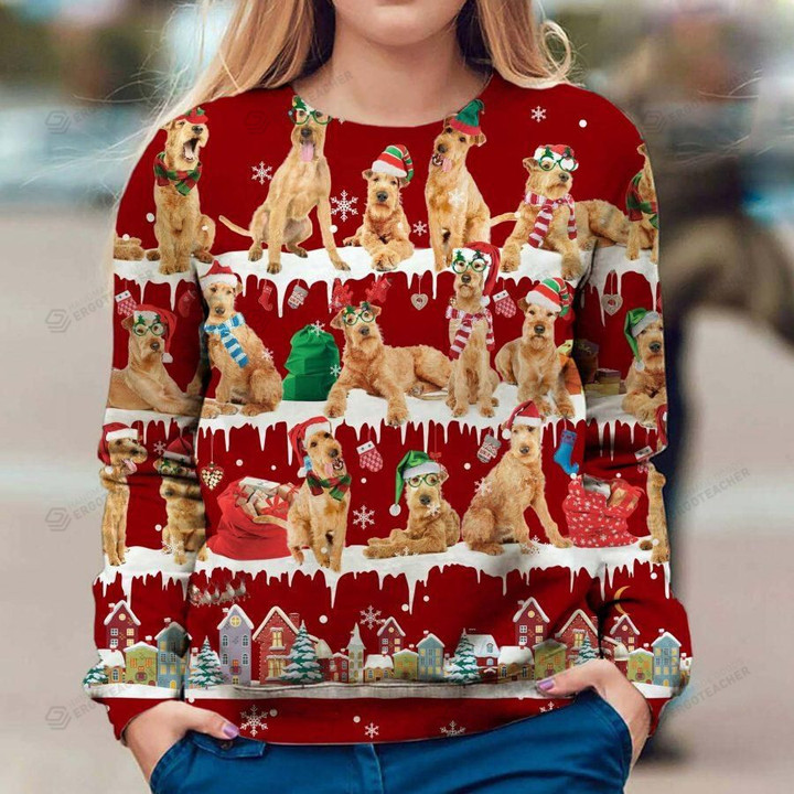 Irish Terrier Snow Christmas Ugly Christmas Sweater, All Over Print Sweatshirt
