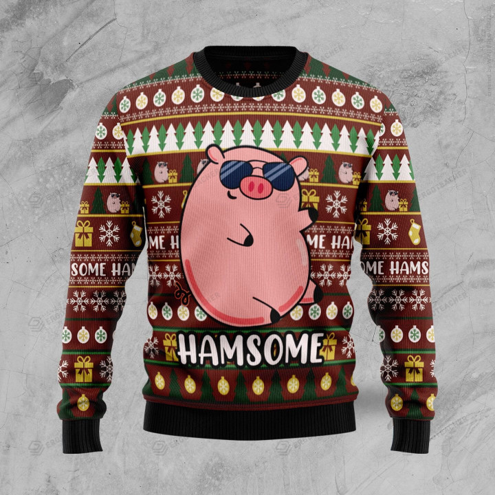 Hamsome Cute Pig Ugly Christmas Sweater, Hamsome Cute Pig 3D All Over Printed Sweater