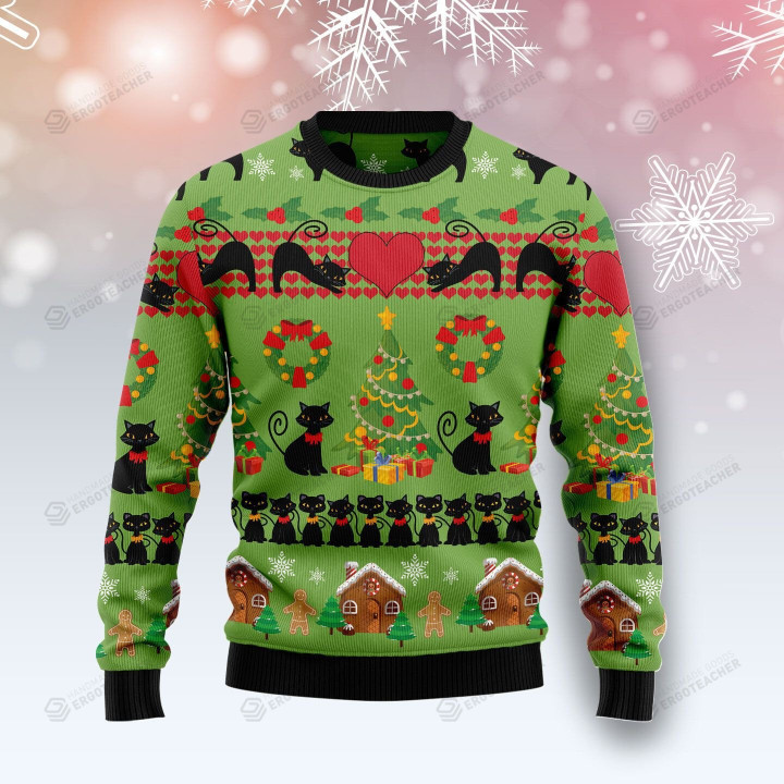 Love Black Cat Ugly Christmas Sweater, Love Black Cat 3D All Over Printed Sweater
