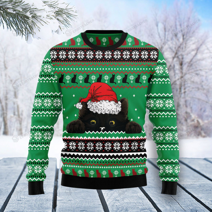 Black Cat Hide Ugly Christmas Sweater, All Over Print Sweatshirt