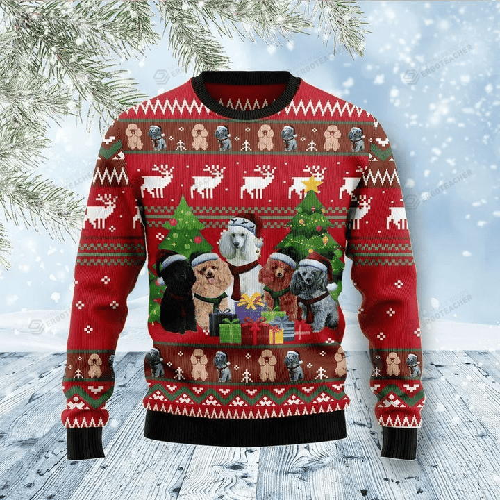 Poodle Family Snow Ugly Christmas Sweater, All Over Print Sweatshirt