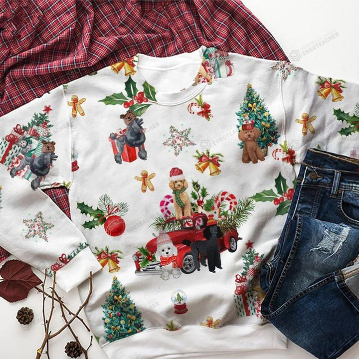 Poodle Red Truck Christmas Ugly Christmas Sweater, All Over Print Sweatshirt