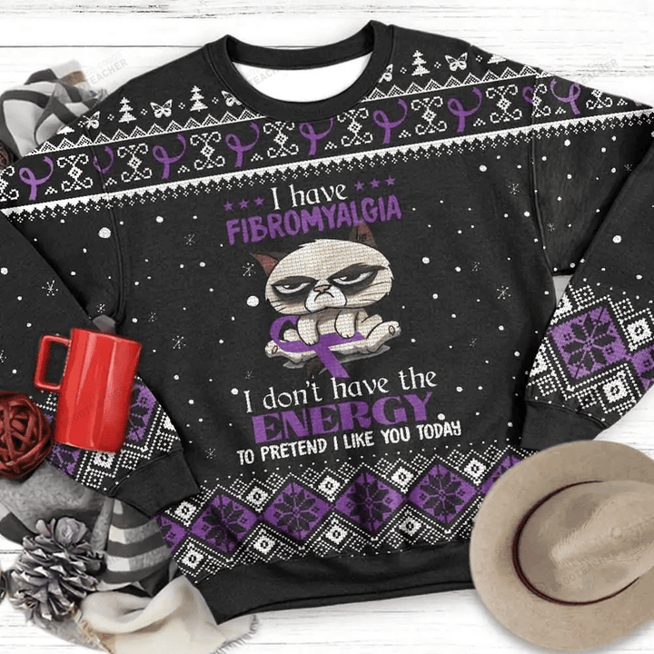 I Don't Have The Energy Fibromyalgia Awareness Ugly Christmas Sweater, All Over Print Sweatshirt