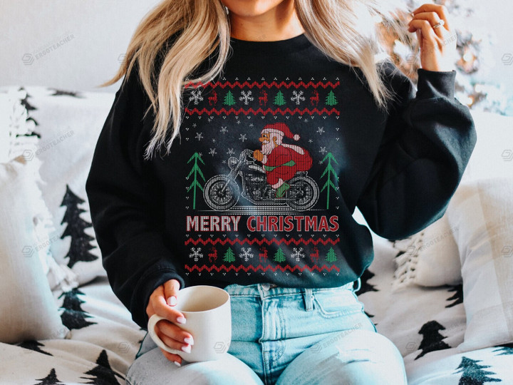 Santa Motorcycle Funny Ugly Sweater