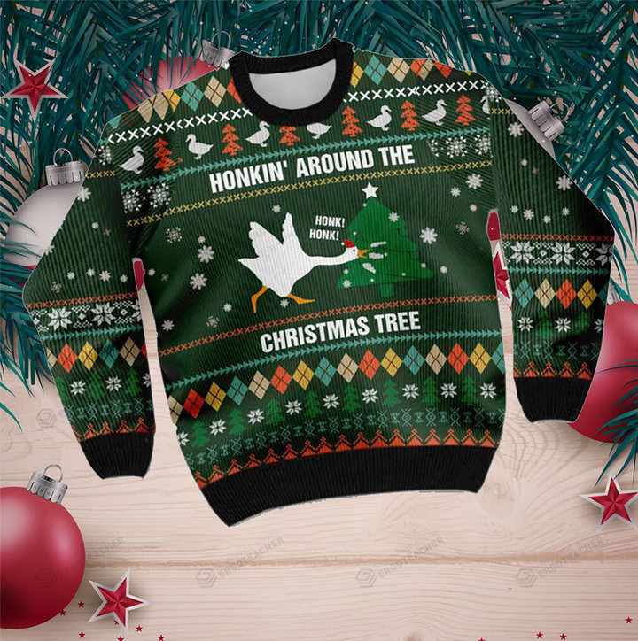 Duck Honkin Around Christmas Tree Ugly Sweater For Someone Who Loves Duck Ugly Christmas Sweater, All Over Print Sweatshirt
