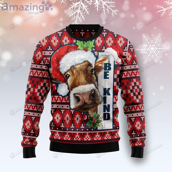 Cow Be Kind Funny Christmas Gift Ugly Sweater