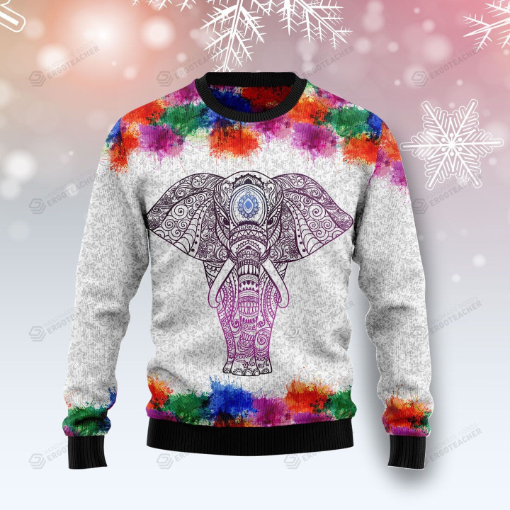 Elephant Mandala Color Ugly Christmas Sweater, Elephant Mandala Color 3D All Over Printed Sweater