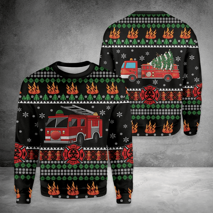 Firefighter Truck Ugly Christmas Sweater, All Over Print Sweatshirt