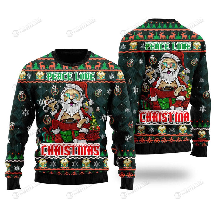 Peace Love Hippie Santa Claus Ugly Christmas Sweater , Peace Love Hippie Santa Claus 3D All Over Printed Sweater