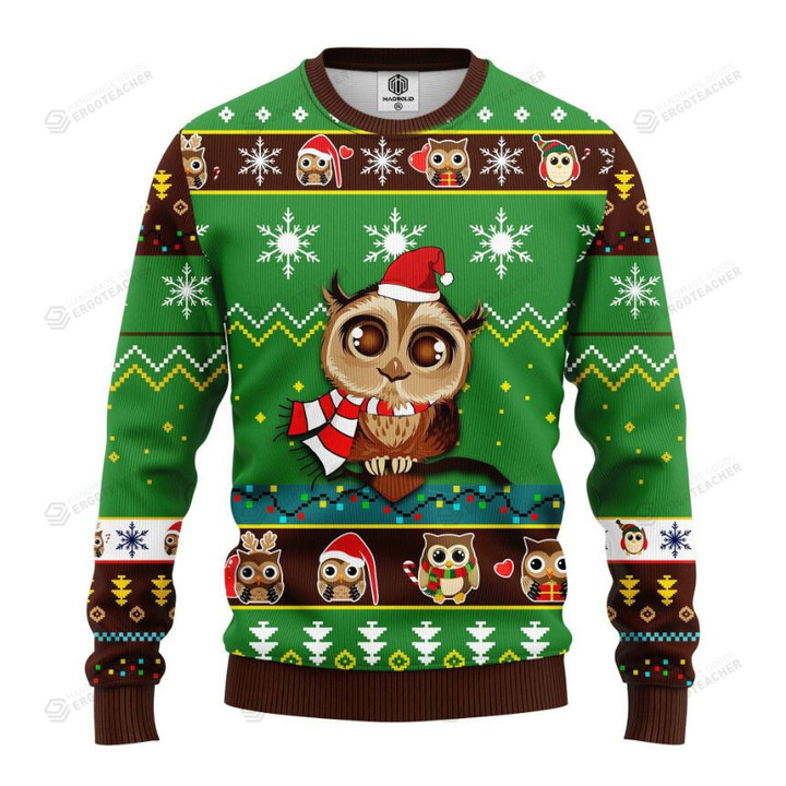 Owl Cute Green All Over Printed Ugly Sweater