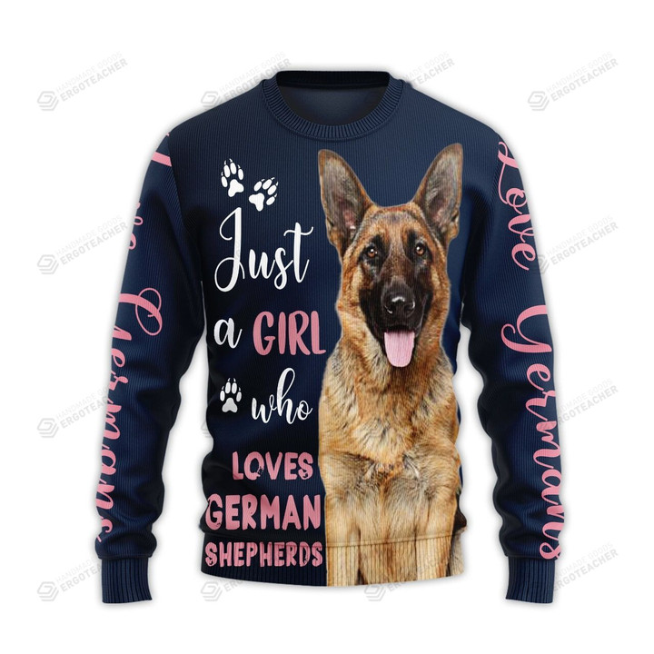 A Girl Who Loves German Shepherd Ugly Christmas Sweater, All Over Print Sweatshirt