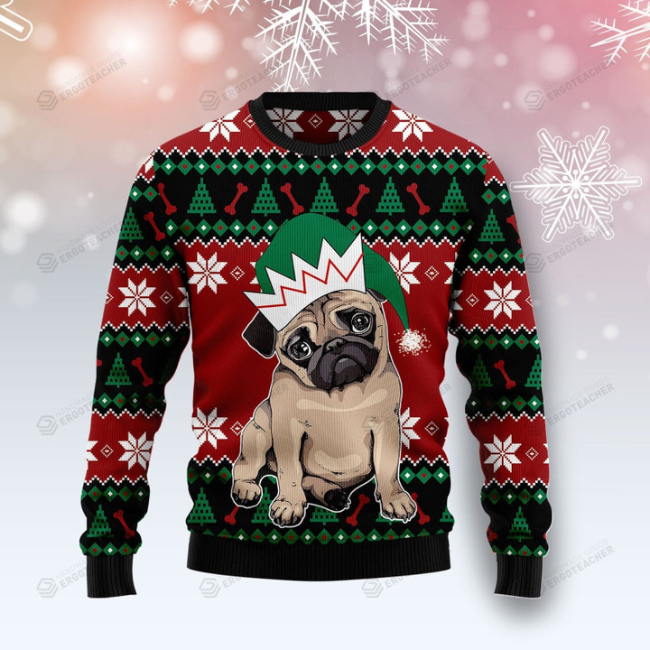 Cute Pug Dog Ugly Christmas Sweater, All Over Print Sweatshirt