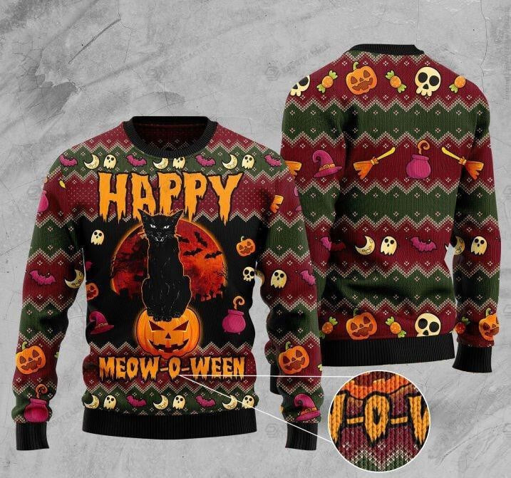 Halloween Happy Cat Ugly Christmas Sweater, Halloween Happy Cat 3D All Over Printed Sweater