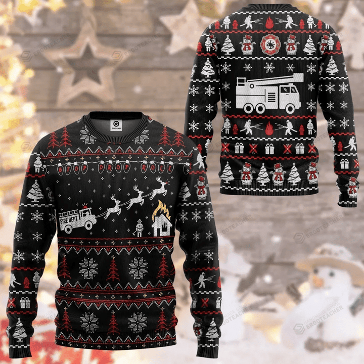 Firefighter Fire Dept Ugly Christmas Sweater, All Over Print Sweatshirt
