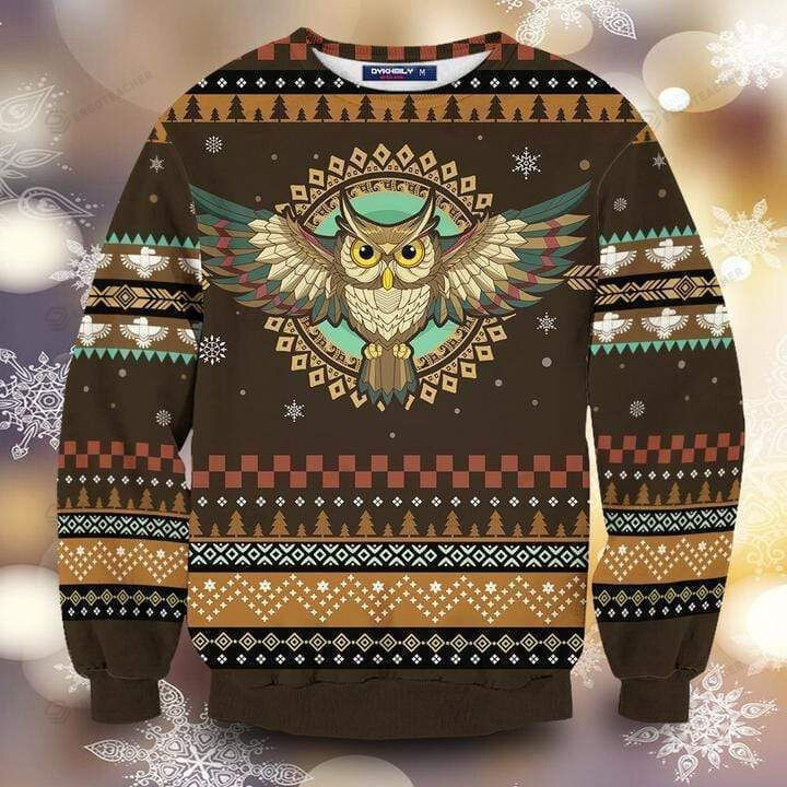 Native Owl Ugly Christmas Sweater, All Over Print Sweatshirt