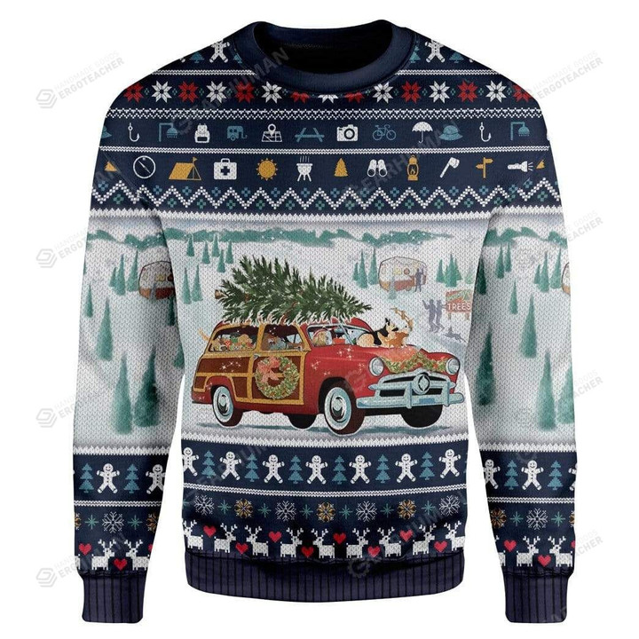 Dog Pickup Retro Camper And Wagon For Unisex Ugly Christmas Sweater, All Over Print Sweatshirt