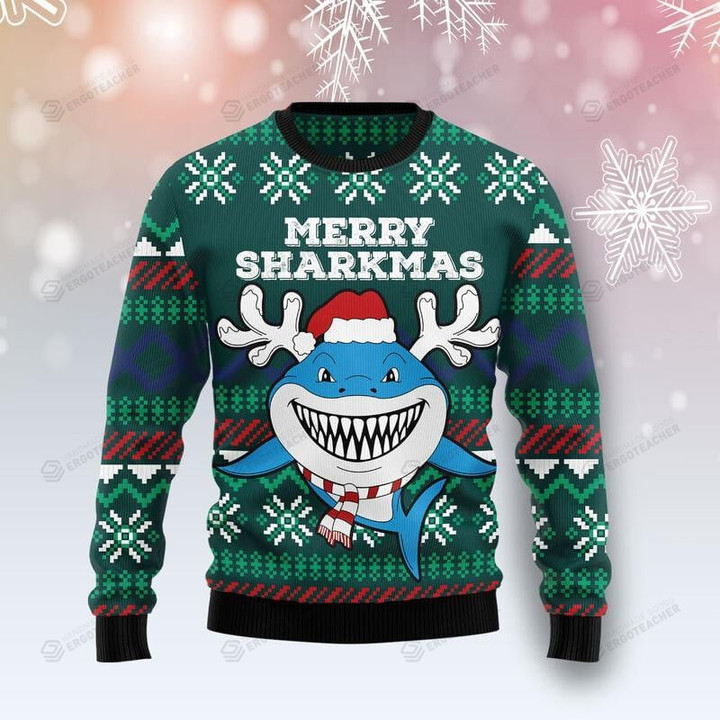 Merry Sharkmas Ugly Christmas Sweater, Merry Sharkmas 3D All Over Printed Sweater